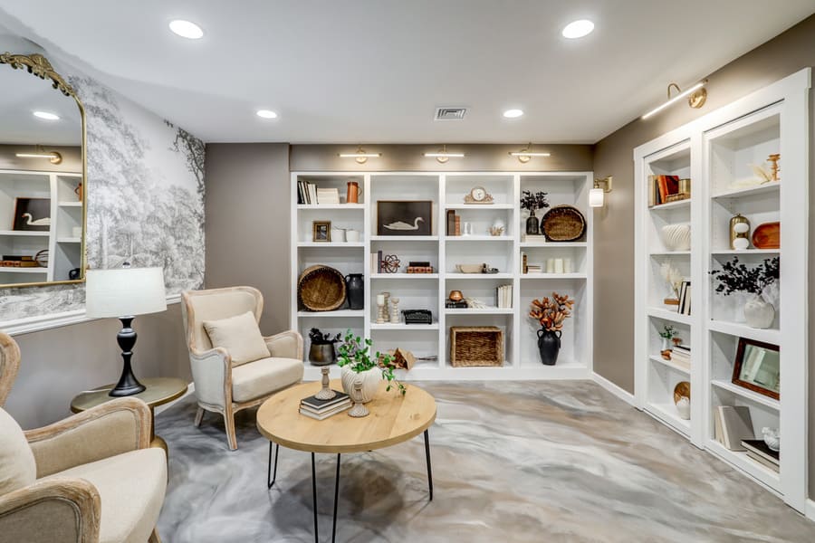 built in shelving reading nook in Elizabethtown Basement Remodel