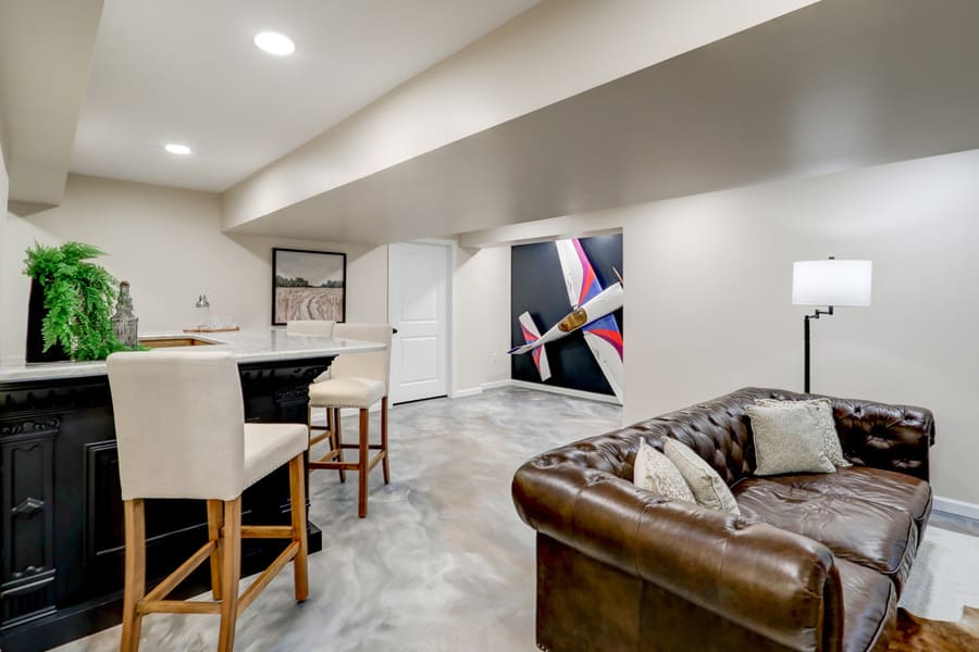 Elizabethtown Basement Remodel with airplane art accent wall