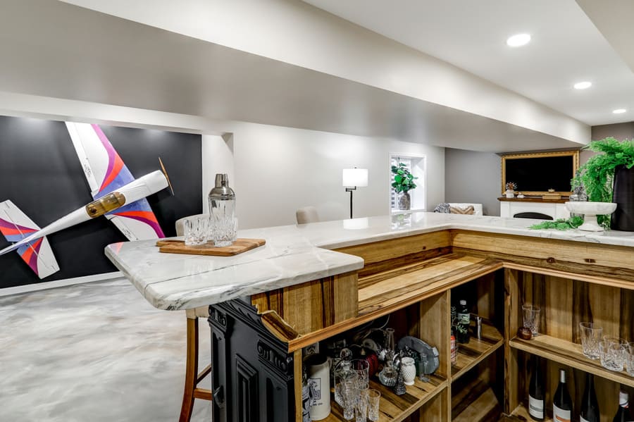 Bar with quartz countertop in Elizabethtown Basement Remodel