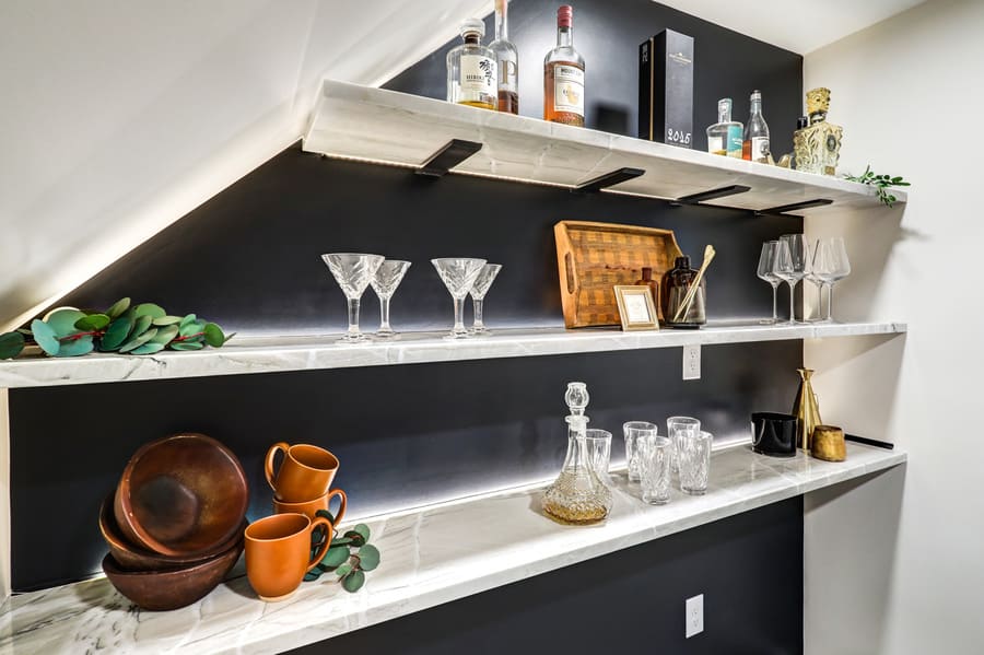 quartz bar shelving in Elizabethtown Basement Remodel