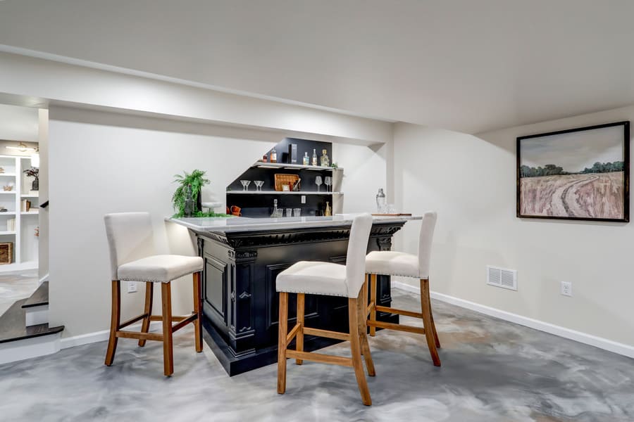 home bar with bar seating in Elizabethtown Basement Remodel