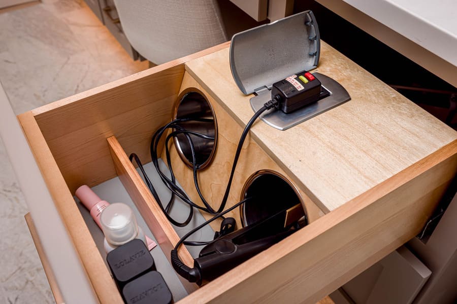 vanity drawer with outlet for accessories in Lampeter-Strasburg Primary bathroom Remodel