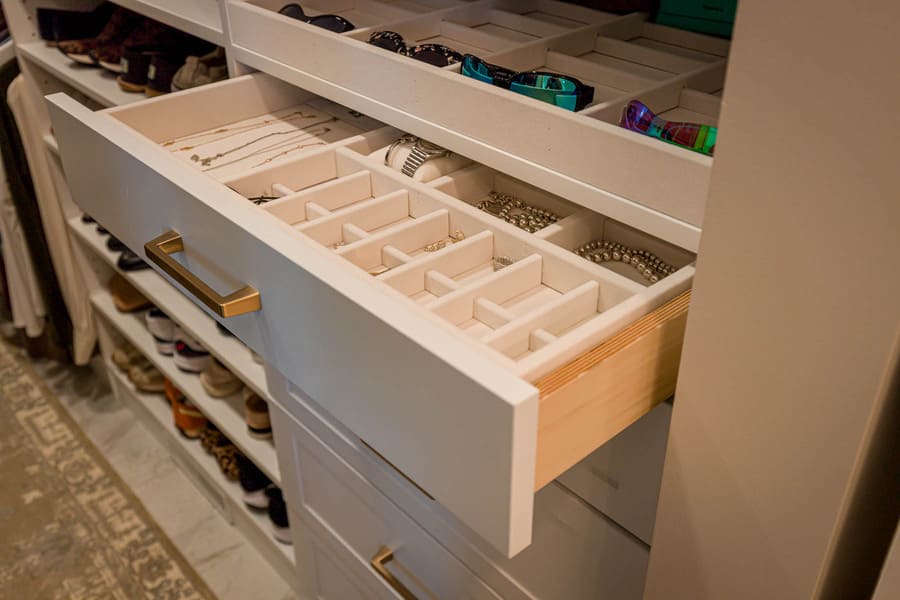 jewelry drawer in Lampeter-Strasburg Primary bathroom Remodel walk in closet