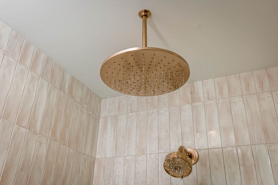 bronze showerhead in Lampeter-Strasburg Primary bathroom Remodel