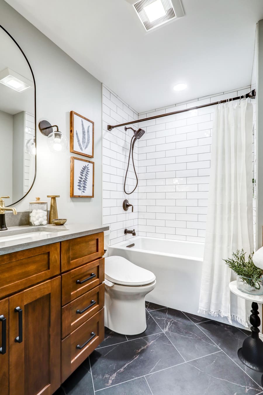 Manheim Township Primary Bathroom Remodel with black LVT flooring