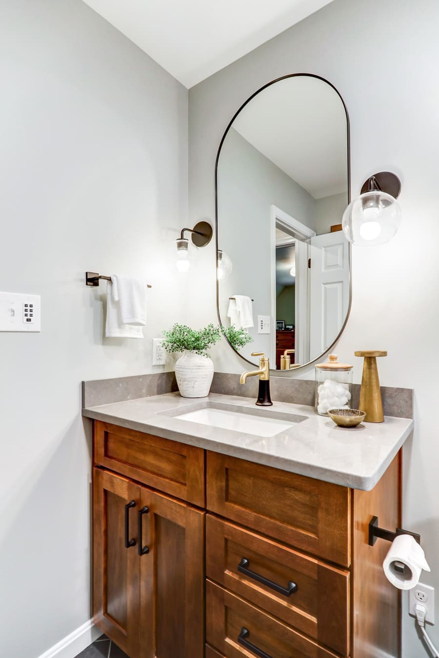 vanity with matte black accents in Manheim Township Primary Bathroom Remodel