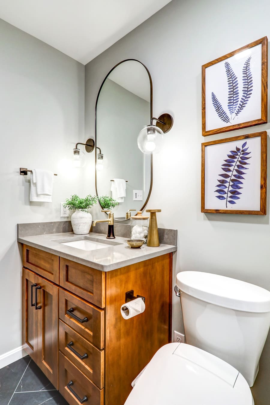 brown vanity in Manheim Township Primary Bathroom Remodel