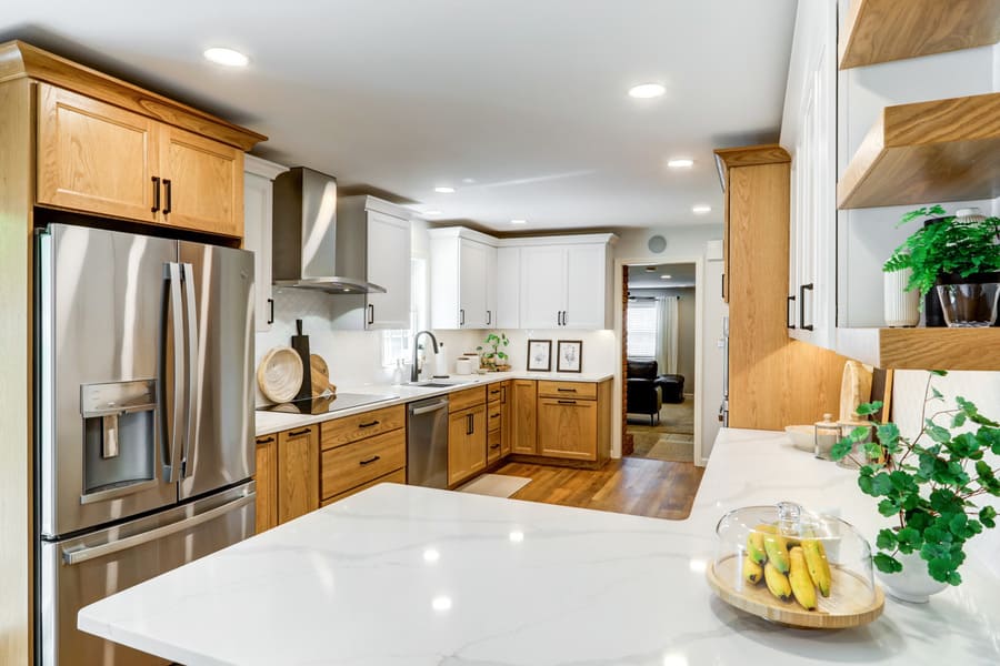 Landisville Kitchen Remodel with quartz countertop and open shelves