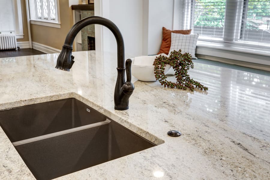 double sink with matte black faucet in Lancaster Kitchen Remodel