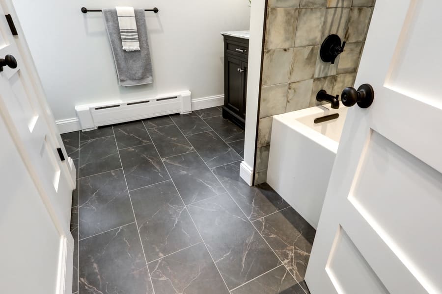 lancaster bathroom remodel with black tile foor