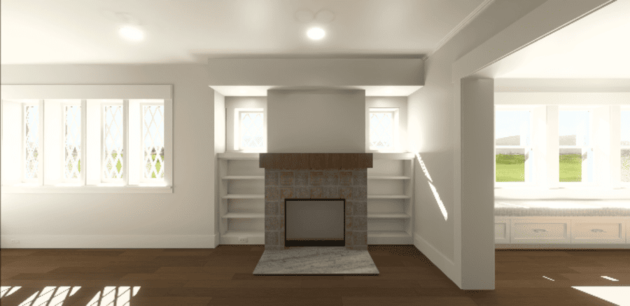 living room fireplace remodel design rendering