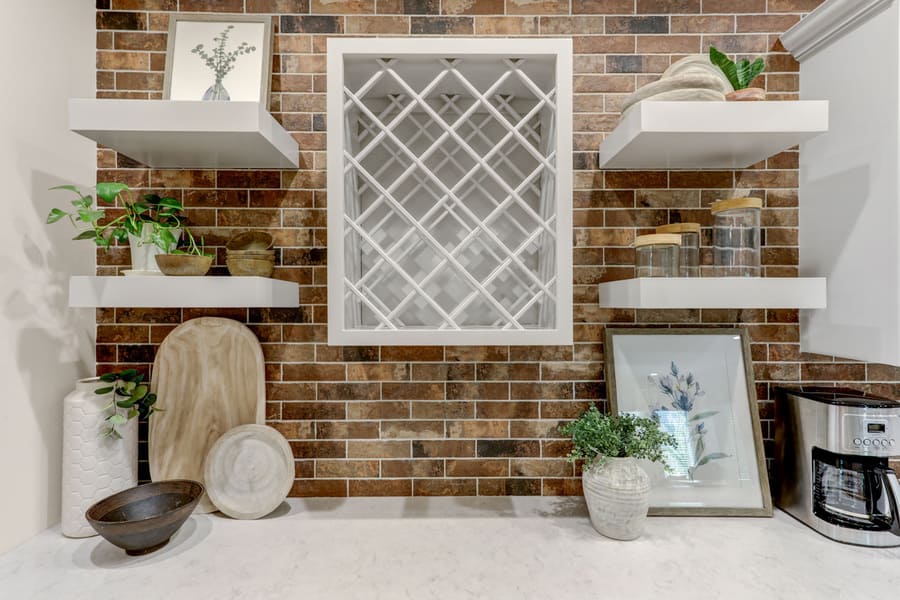 custom wine rack and floating shelves in Lampeter-Strasburg kitchen refresh