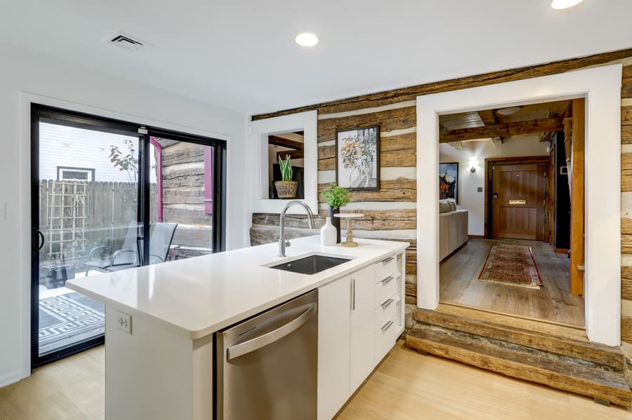 Lancaster Historic Home Kitchen Remodel with island and sliding glass doors